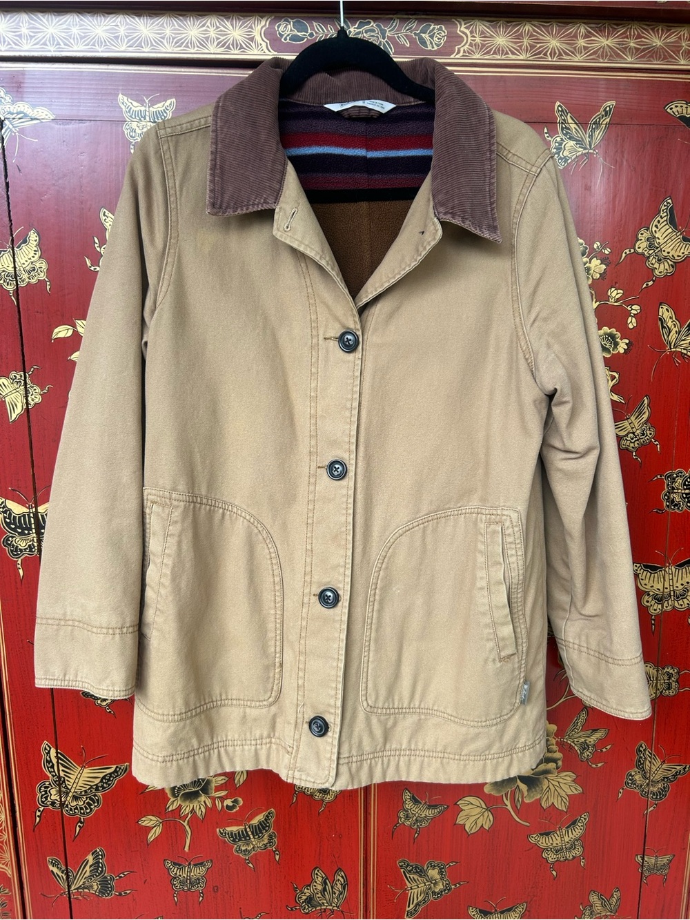 Woolrich Tan Utility Jacket with Brown Corduroy Collar
